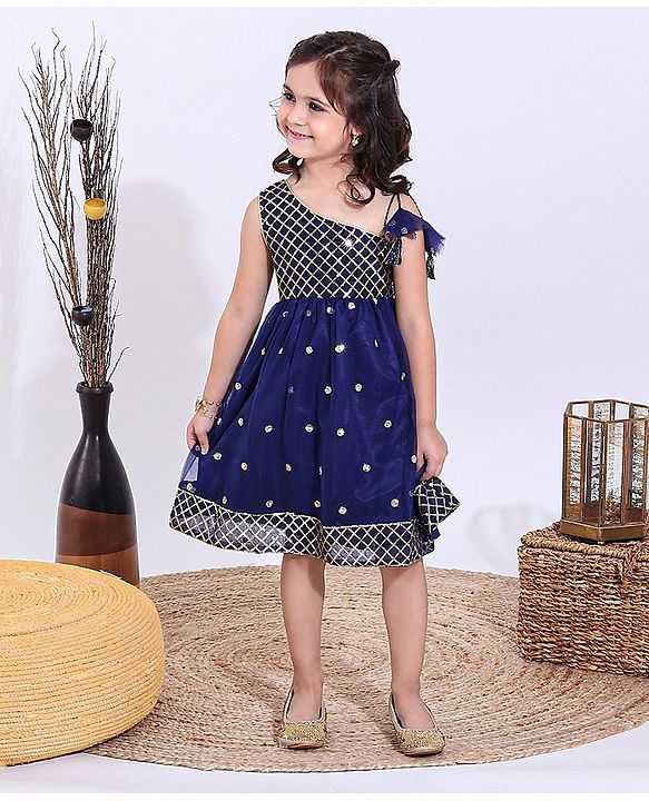 Babyhug Sleeveless One Shoulder Ethnic Dress - Blue