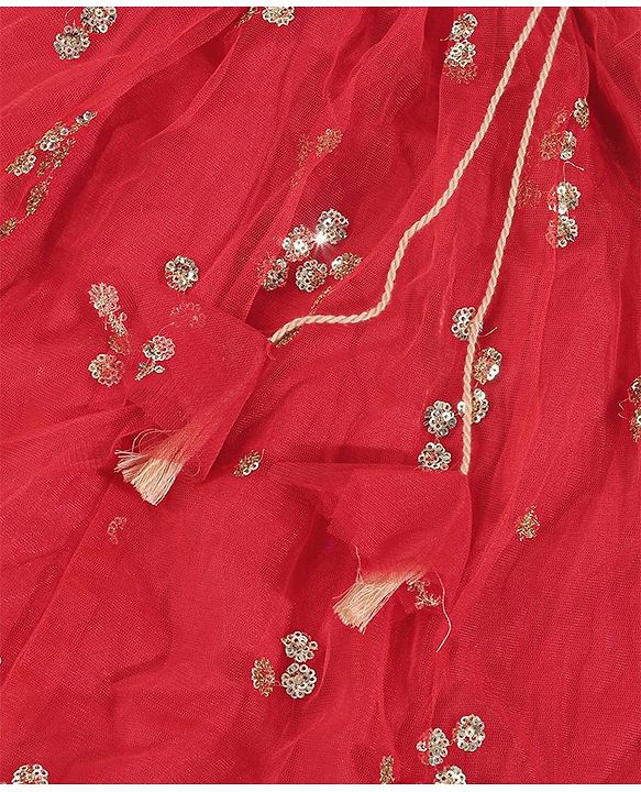 Babyhug Sleeveless Sequin Choli with Lehenga and Dupatta  - Red