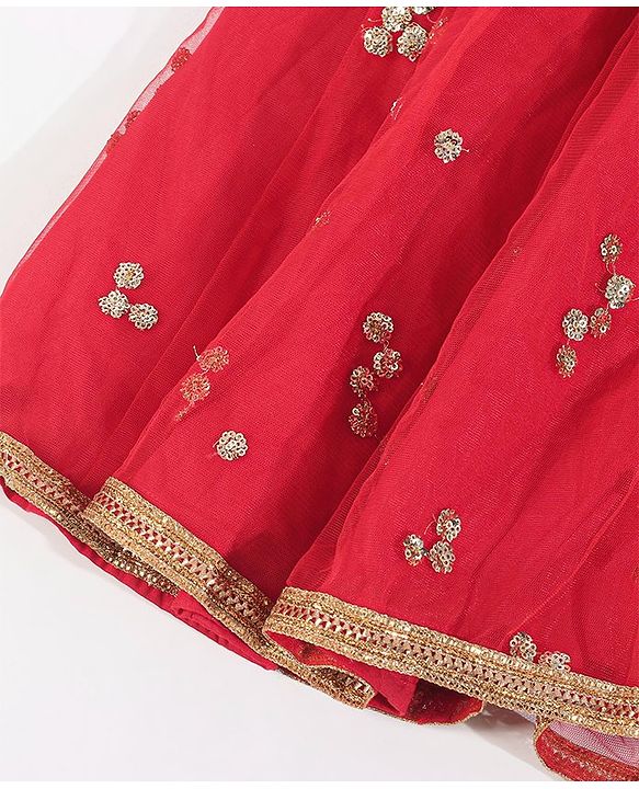 Babyhug Sleeveless Sequin Choli with Lehenga and Dupatta  - Red