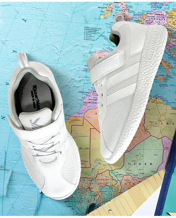 KazarMax Velcro Closure School Shoes White