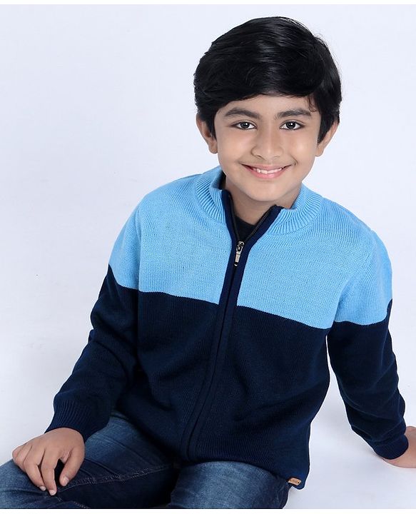 Pine Kids Full Sleeves Sweaters with Cable Knit - Blue