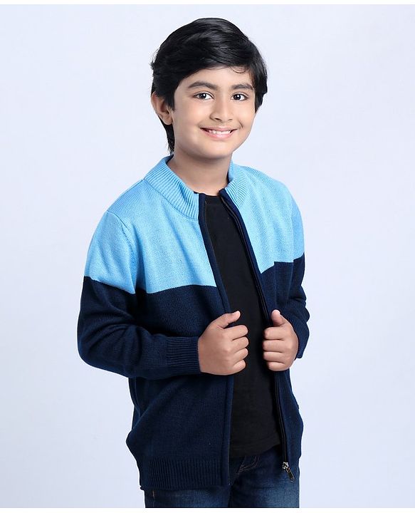 Pine Kids Full Sleeves Sweaters with Cable Knit - Blue