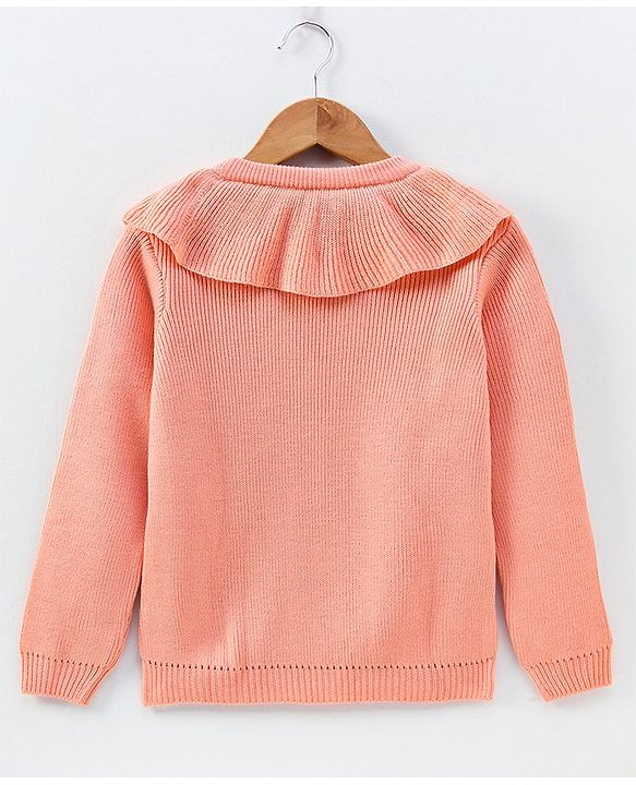 Pine Kids Full Sleeves Pullover With Frill on Neck Medium Winter - Peach