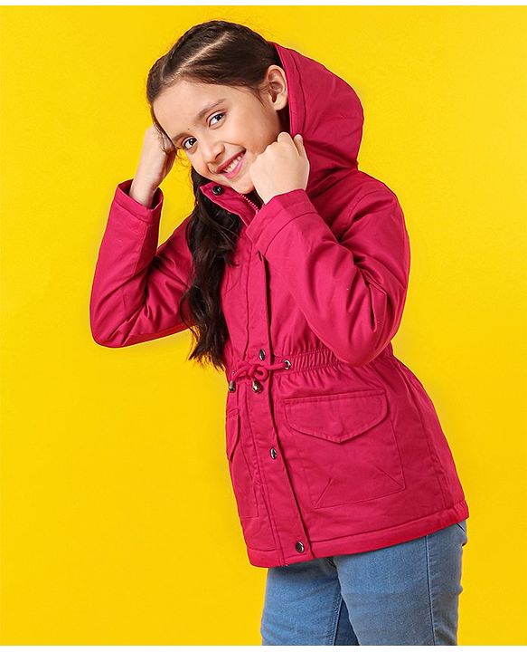 Pine Kids Medium Winter Full Sleeves Cotton Twill Hooded Jacket - Pink