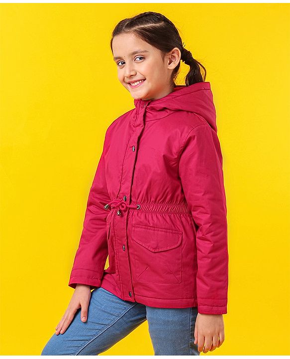 Pine Kids Medium Winter Full Sleeves Cotton Twill Hooded Jacket - Pink