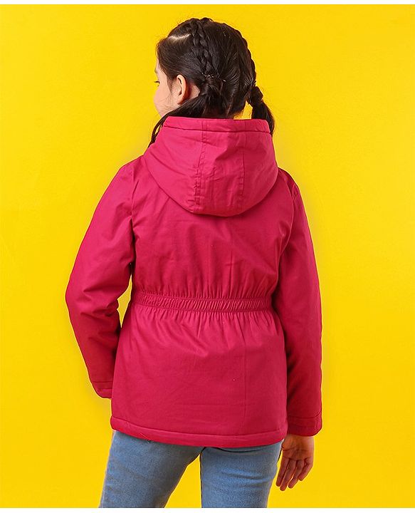 Pine Kids Medium Winter Full Sleeves Cotton Twill Hooded Jacket - Pink