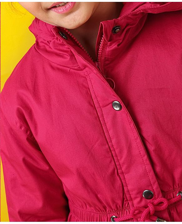 Pine Kids Medium Winter Full Sleeves Cotton Twill Hooded Jacket - Pink