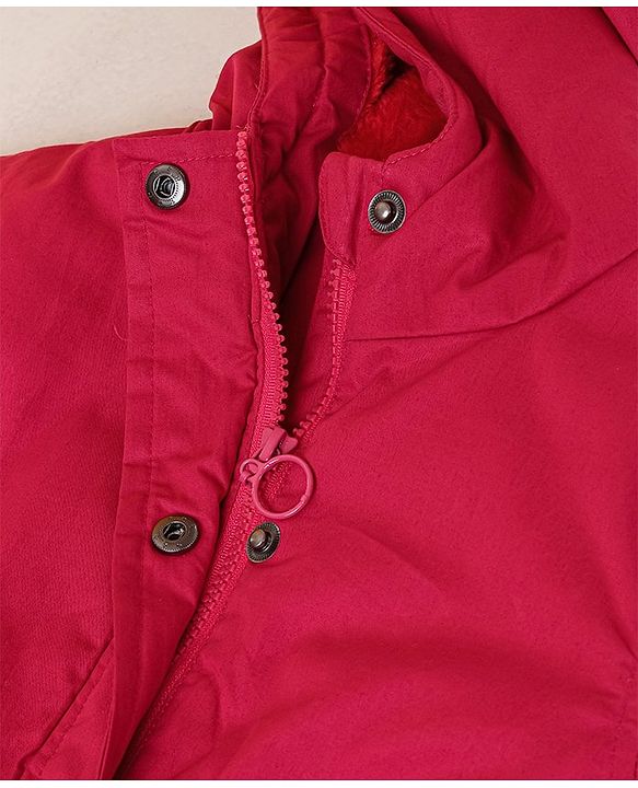 Pine Kids Medium Winter Full Sleeves Cotton Twill Hooded Jacket - Pink
