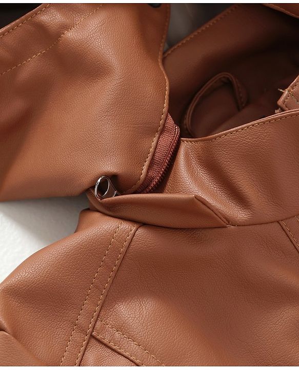 Pine Kids Medium Winter Wear Full Sleeves PU Leather Detachable Hooded Jacket - Brown