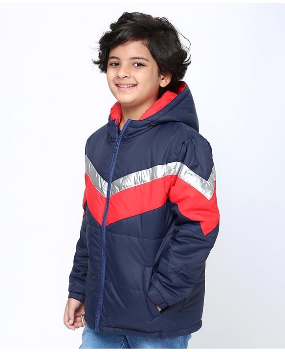 Pine Kids Medium Winter Full Sleeves Hooded Padded Reversible Jacket - Navy Blue Red