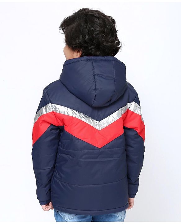Pine Kids Medium Winter Full Sleeves Hooded Padded Reversible Jacket - Navy Blue Red