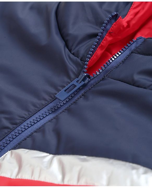 Pine Kids Medium Winter Full Sleeves Hooded Padded Reversible Jacket - Navy Blue Red