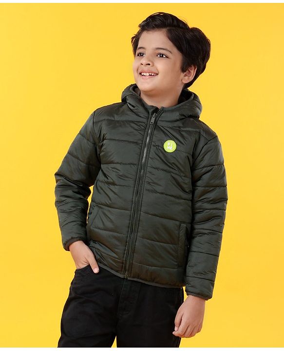 Pine Kids Full Sleeves Hooded Padded Jacket - Green