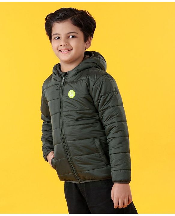 Pine Kids Full Sleeves Hooded Padded Jacket - Green