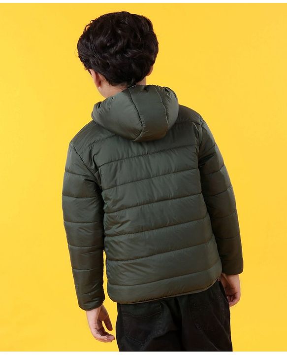 Pine Kids Full Sleeves Hooded Padded Jacket - Green