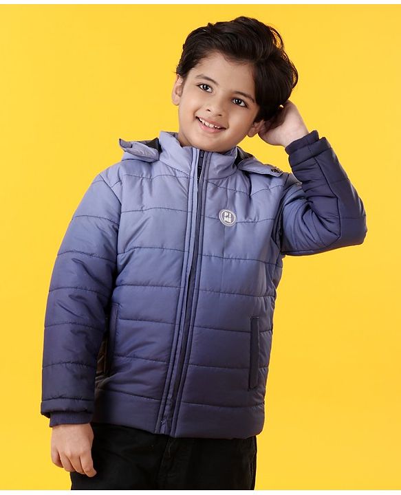 Pine Kids Full Sleeves Hooded Ombre Print Jacket - Blue