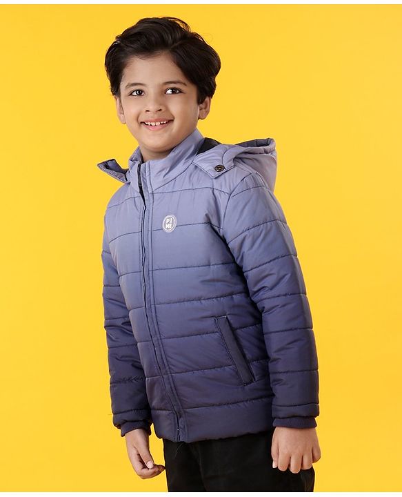 Pine Kids Full Sleeves Hooded Ombre Print Jacket - Blue