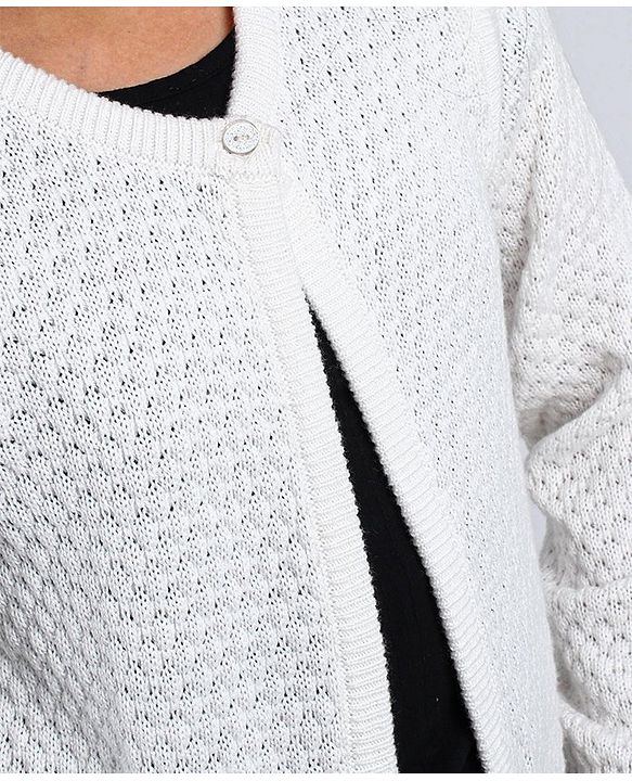 Pine Kids Full Sleeves Woollen Shrug with Front Button - Off White