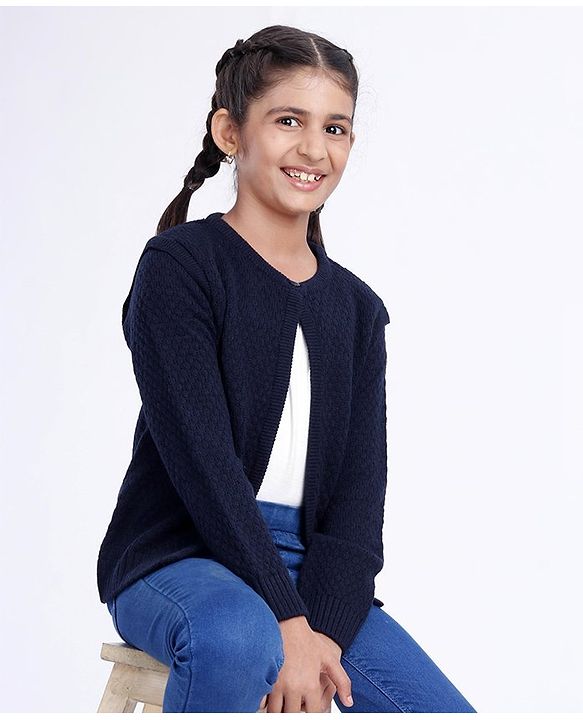 Pine Kids Full Sleeves Woollen Shrug - Navy