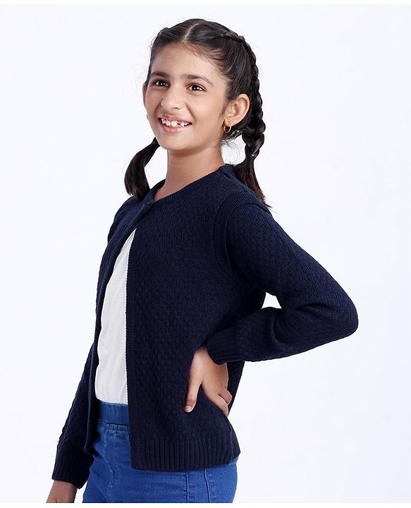 Pine Kids Full Sleeves Woollen Shrug - Navy