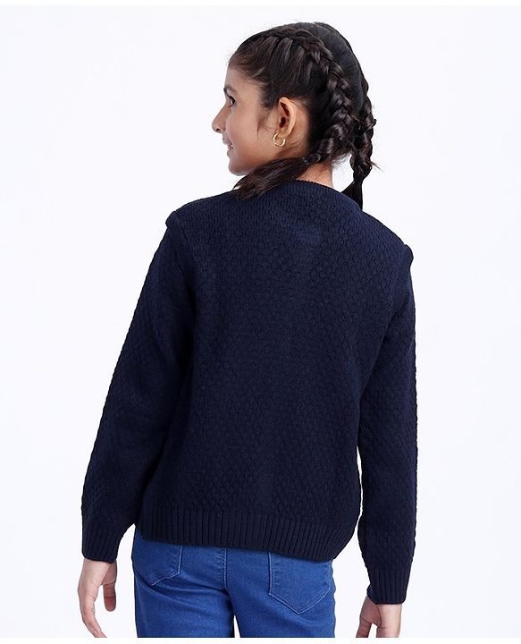 Pine Kids Full Sleeves Woollen Shrug - Navy