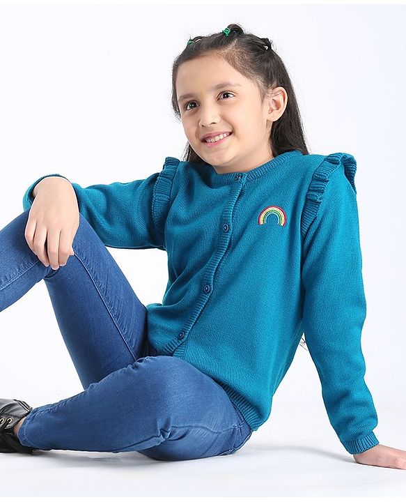 Pine Kids Full Sleeves Front Open Sweater - Blue