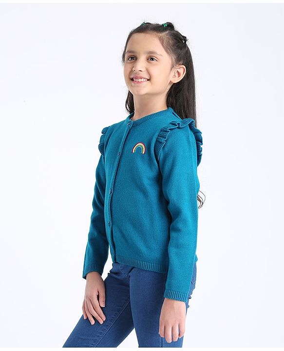 Pine Kids Full Sleeves Front Open Sweater - Blue