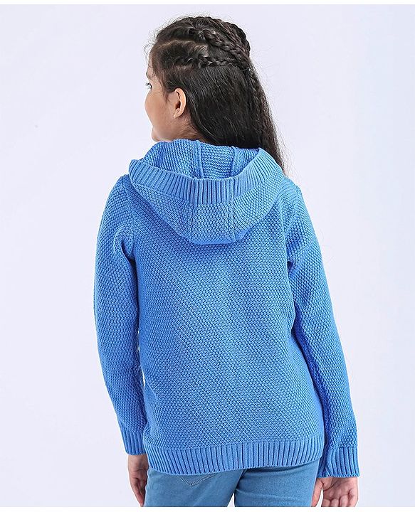 Pine Kids Full Sleeves Front Open Solid Sweater - Blue