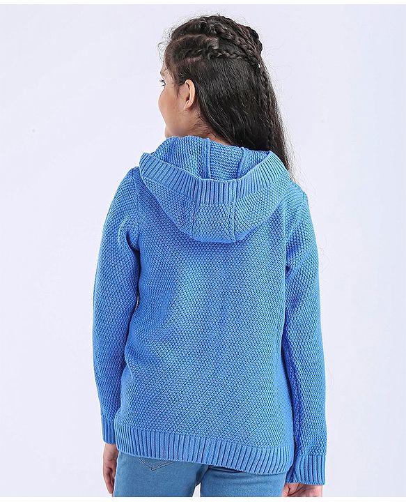 Pine Kids Full Sleeves Front Open Solid Sweater - Blue