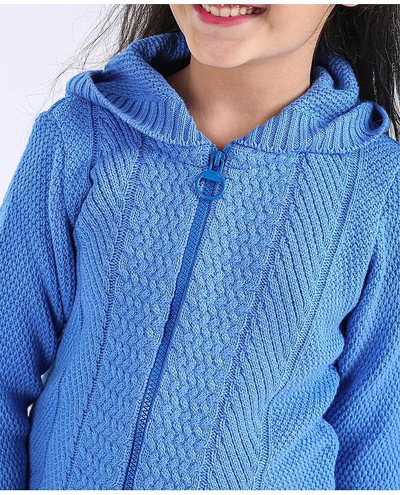Pine Kids Full Sleeves Front Open Solid Sweater - Blue