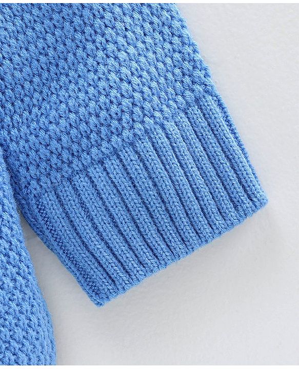 Pine Kids Full Sleeves Front Open Solid Sweater - Blue