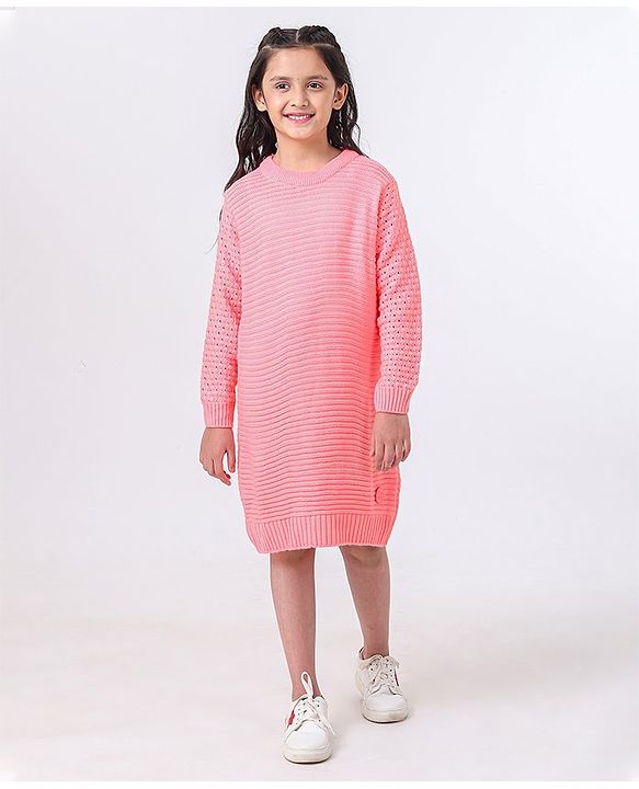 Pine Kids Full Sleeves Medium Winter Wear Woolen Pullover Sweater - Pink
