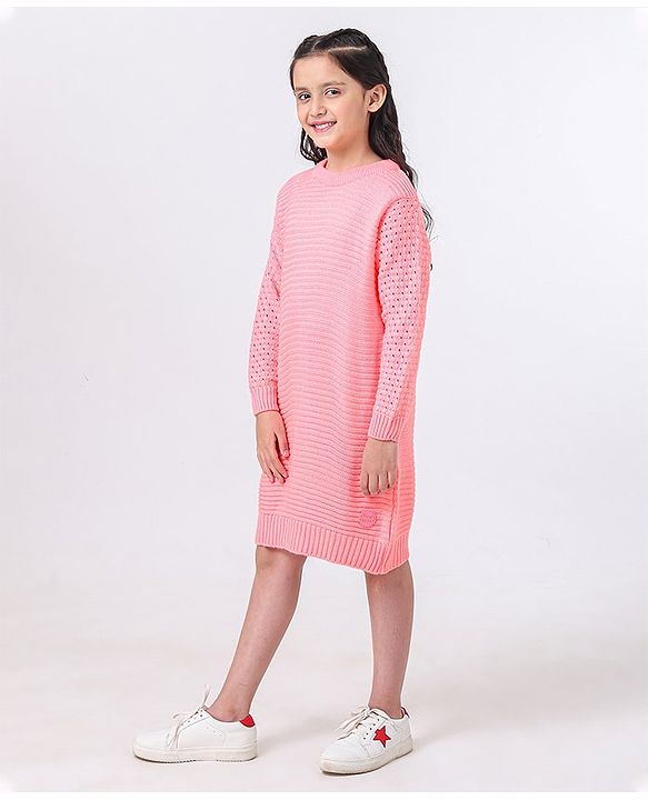 Pine Kids Full Sleeves Medium Winter Wear Woolen Pullover Sweater - Pink