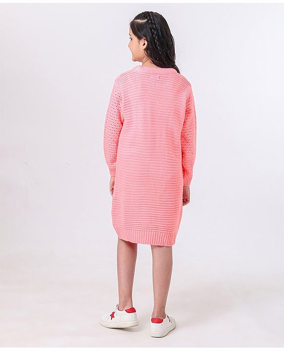 Pine Kids Full Sleeves Medium Winter Wear Woolen Pullover Sweater - Pink
