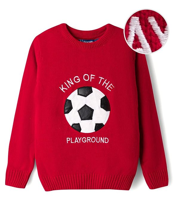 Pine Kids Knit Full Sleeves Sweaters with Foot Ball Patch - Maroon