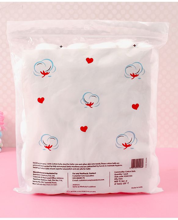 Babyhug 100% Pure Cotton Balls Soft & Gentle for Baby Care  140 Pieces (100g) | Highly Absorbent | Baby Care | First-Aid | Makeup