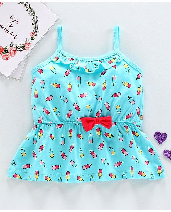 Babyhug Singlet Sleeves Top Popsicle Print - Blue