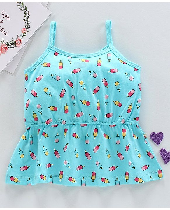 Babyhug Singlet Sleeves Top Popsicle Print - Blue