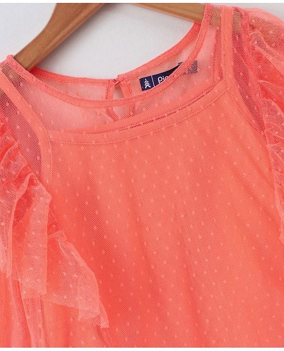Pine Kids Full Sleeves Bio Wash Embroidered Top - Peach