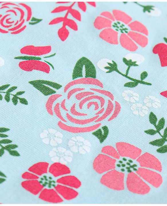 Pine Kids Short Sleeves Biowash Frock Floral Print - Sea Green