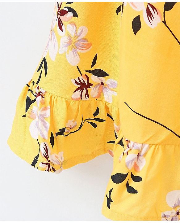 Pine Kids Half Sleeves Frock with Hair Band - Yellow