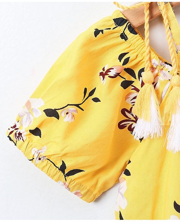 Pine Kids Half Sleeves Frock with Hair Band - Yellow
