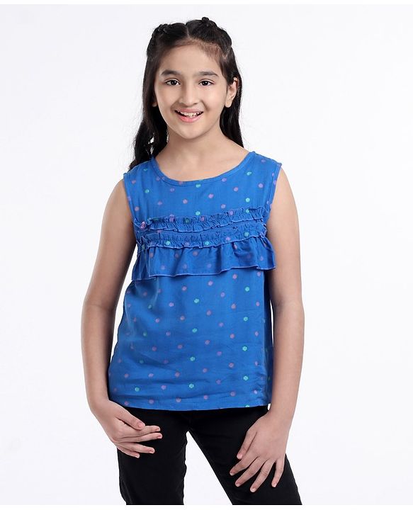 Pine Kids Sleeveless Printed Bio-Wash Top - Blue