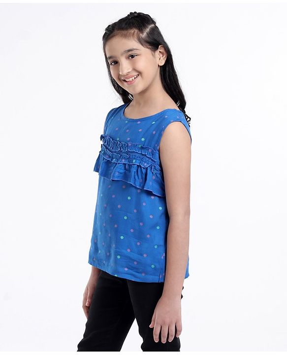 Pine Kids Sleeveless Printed Bio-Wash Top - Blue