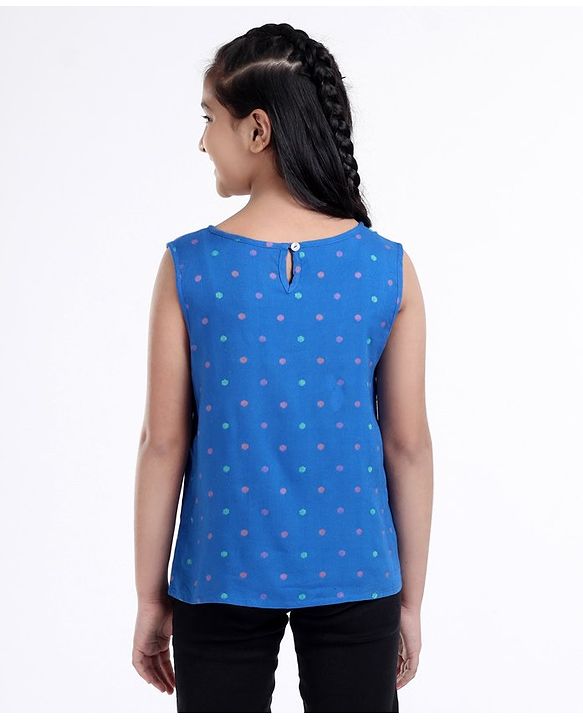 Pine Kids Sleeveless Printed Bio-Wash Top - Blue