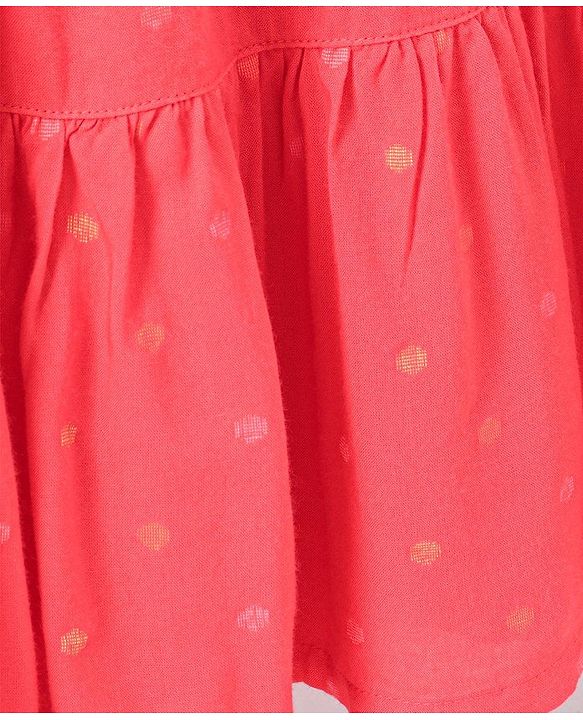 Pine Kids Short Sleeves Biowashed Frock Dots Print - Red