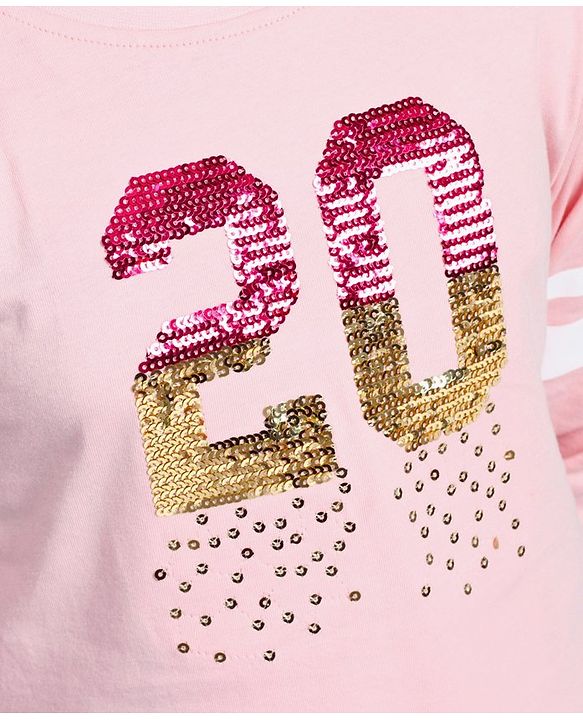 Pine Kids Full Sleeves Frock with Sequin Work - Pink