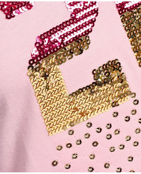 Pine Kids Full Sleeves Frock with Sequin Work - Pink