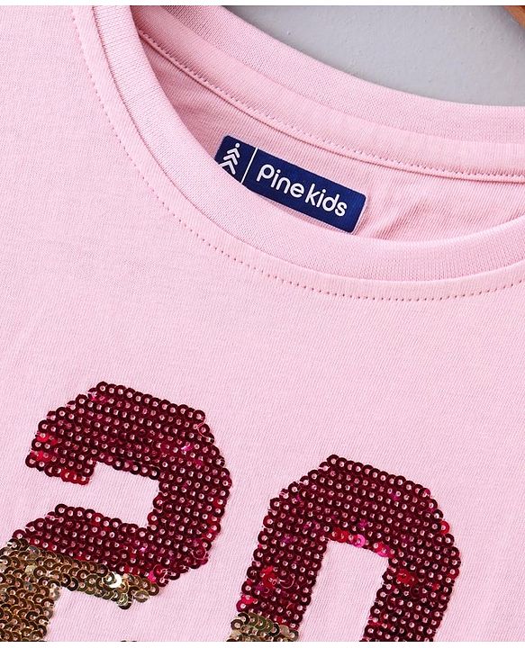 Pine Kids Full Sleeves Frock with Sequin Work - Pink