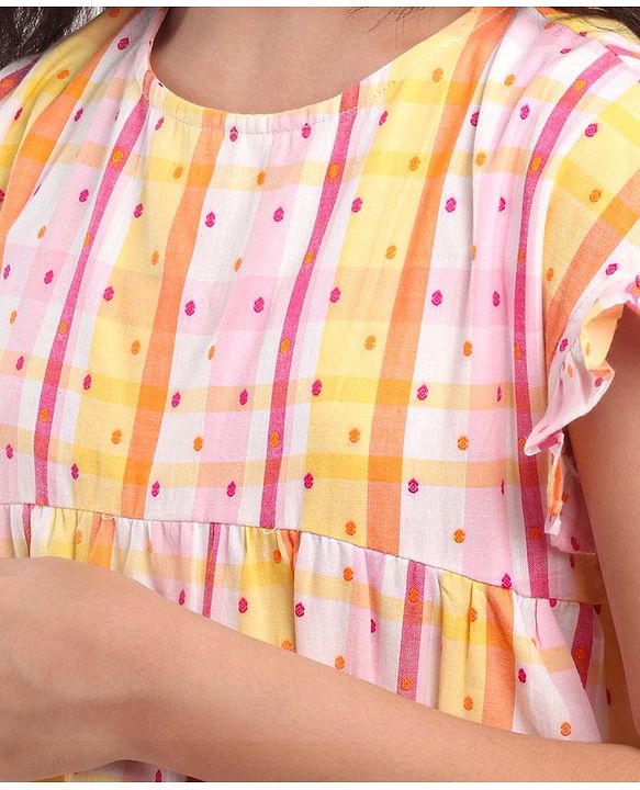 Pine Kids All Over Embroidered Frill Sleeves Frock - Multicolour